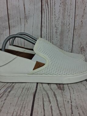 OluKai Pehuea Slip-on Sneakers Knit Womens Size 9.5 White